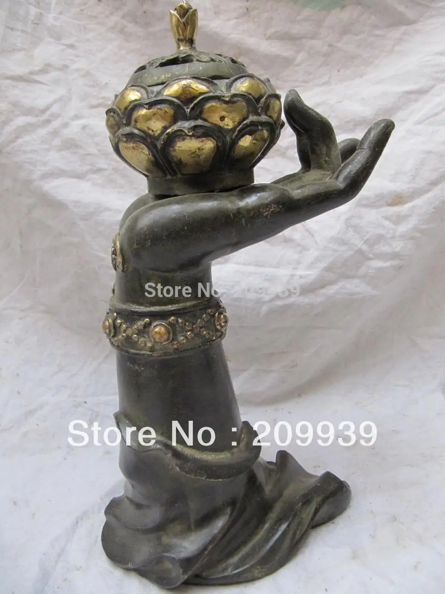 

huij 00159 classical pure bronze gilt buddhism buddha head support burn incense censer statue (A0322) A0403