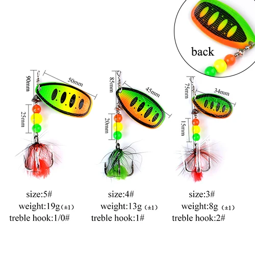 FTK, 1 шт., рыболовная приманка, блесна, 8 г, 13 г, 19 г, ложка, приманка, металлическая приманка для баса, жесткая приманка с перьями, тройными крючками, воблеры, щука, Снасть - Цвет: 001