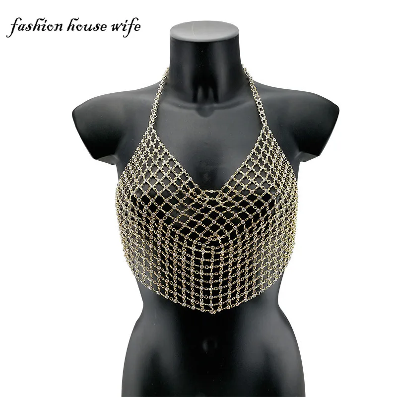

Fashion House Wife Exaggerated Bling Rhinestone Bikini Bra Chest Chain Women Sexy Beach Chest Belly Body Jewelry Gift LN0196