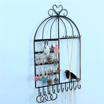 

Jewelry Organizer Display Stand For Hanging Ring Earrings Wall-Mounted Vintage Inspired Birdcage Jewelry Storage Holder
