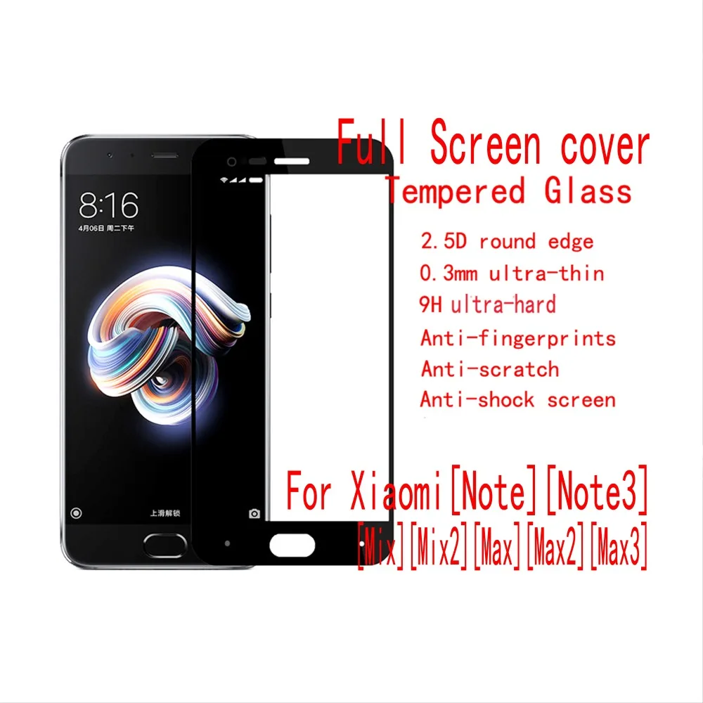 

2pcs/lot FENGHEMEI Full Cover Screen Tempered Glass For Xiaomi Mi Note Note3 Mix Mix2 Max Max2 Max3 With Freeshipping