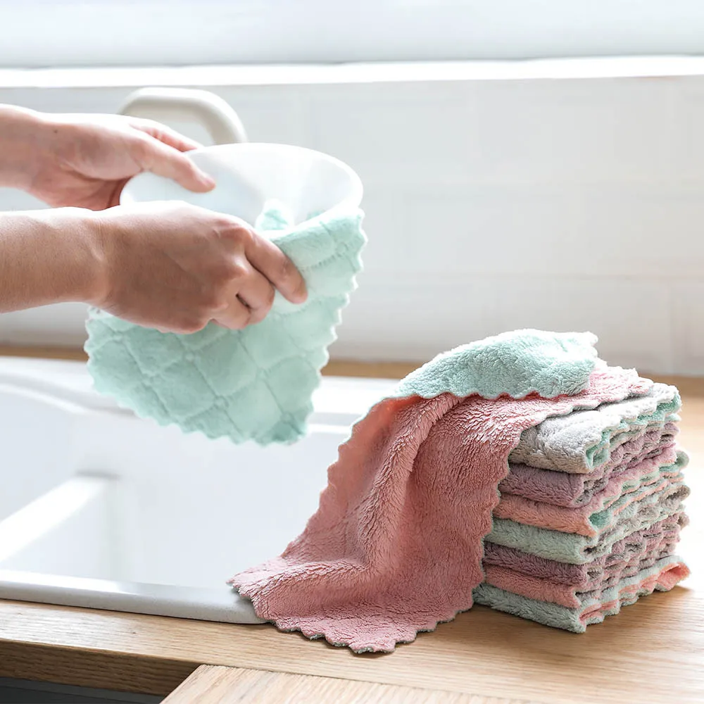 

kitchen Dish Cloths Nonstick Oil Cleaning Rags Coral velvet Hanging Hand Towels Kitchen Dish clouths D235