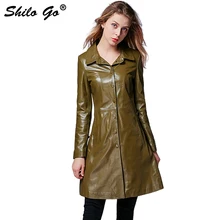 Шило GO кожаные пальто женские осенние модные овчины Натуральная кожа длинное кожаное пальто laple однобортный с длинным рукавом зеленый