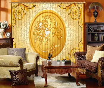 

High Quality Costom 3D Curtain Golden carving pattern Curtain Living Room Blackout Shade Window Curtains 3D Bathroom