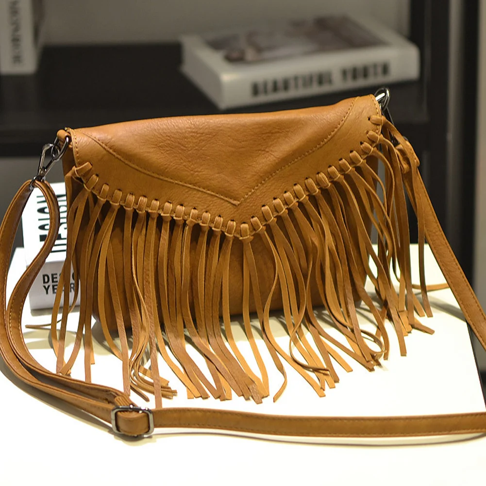 Винтаж с бахромой Для женщин небольшой плеча сумки бренда Crossbody сумка женская