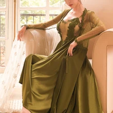 Шелковое ночное платье и халат для женщин, летний Атласный халат и Ночная рубашка на тонких бретельках, мини-ночная рубашка, комплект из 2 предметов