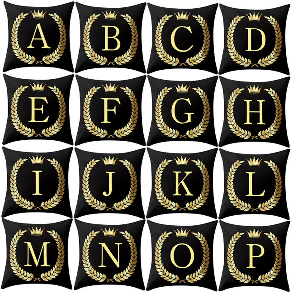 

Cuscini Decorativi 2019 Pillow Cover Black and Gold Letter Pillowcase Sofa A TO P Cushion Cover Home Decor Housse De Coussin