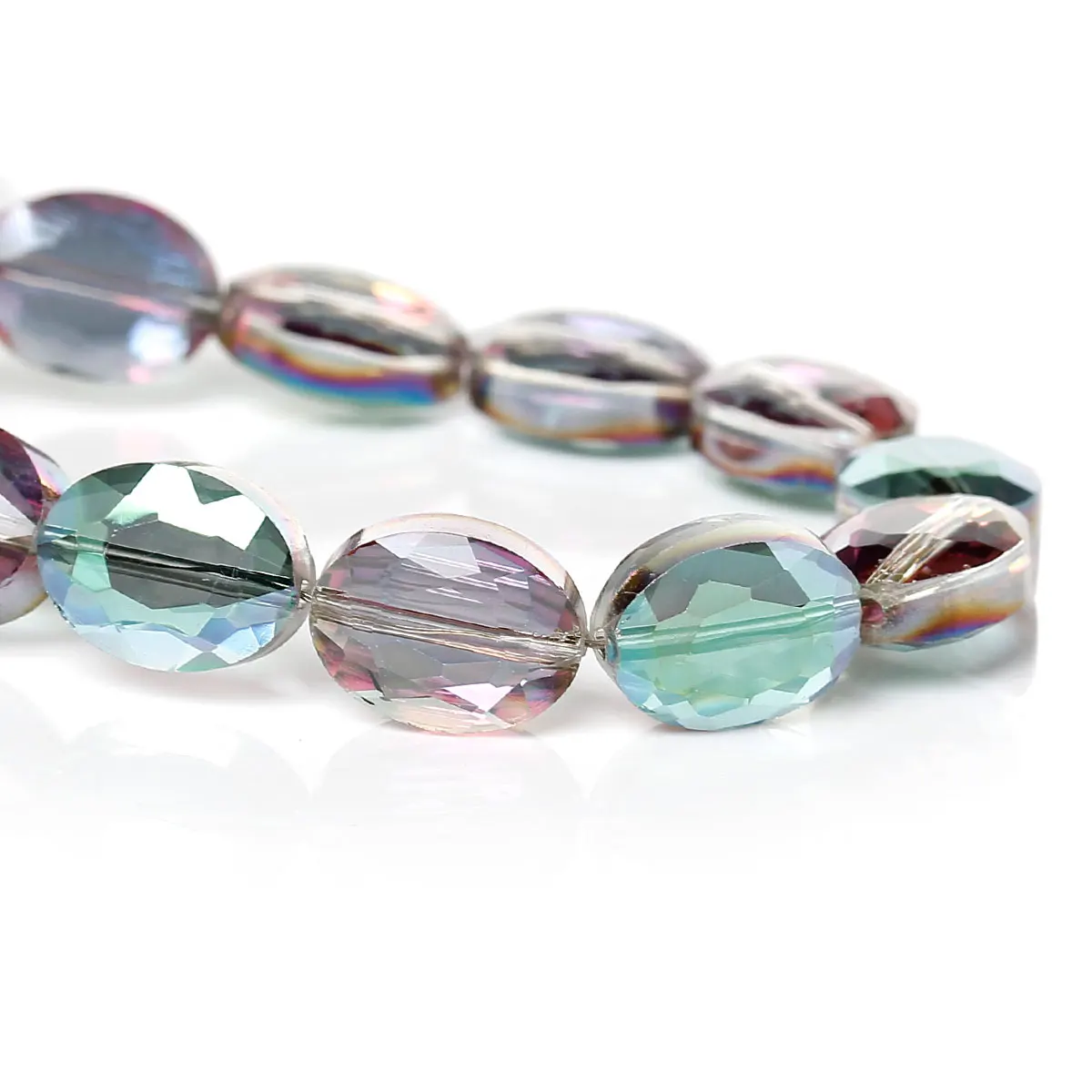 

Crystal Glass Loose Beads Oval Purple&Green Faceted Transparent About 12mmx 9mm,Hole: About 0.9mm,10 PCs new