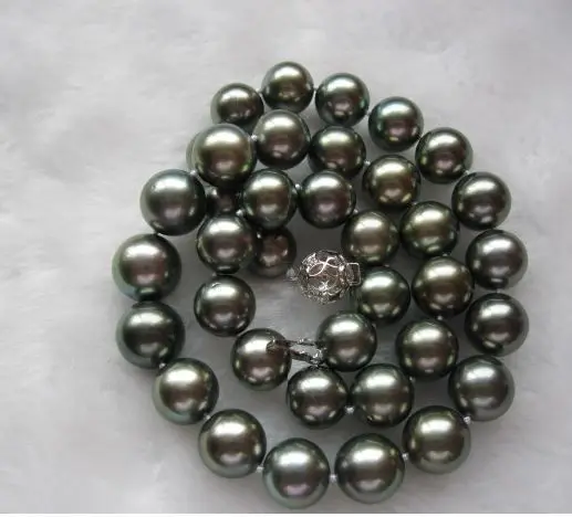 

stunning 11-12mm tahitian natural black green pearl necklace 18inch
