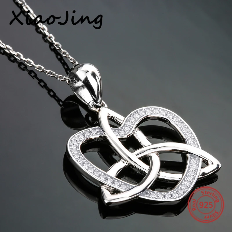 

New arrival 925 sterling silver love heart pendant chain necklace with Cubic Zirconia diy fashion jewelry making women gifts