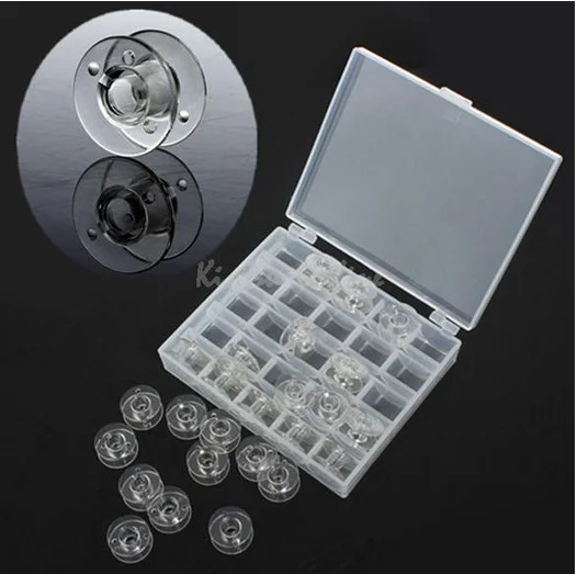 

1set/lot Clear Plastic 25 Single Bobbin Sewing Machine Spools With Thread Storage Case Box For Home Sewing Accessories