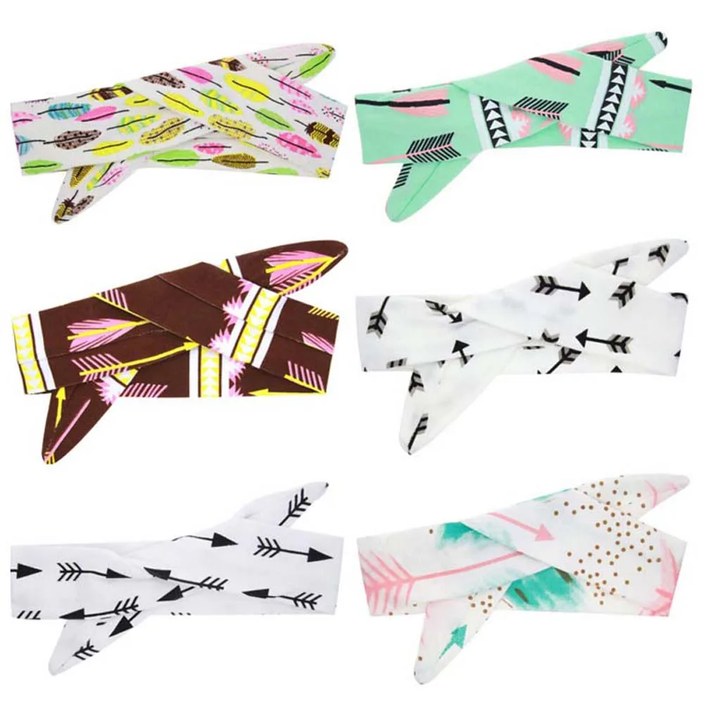 

1PC DIY Fashion Cute Girls BowKnot Floral Headband Rabbit Ear Hairband Feather Arrow Print Hair Band Accessories