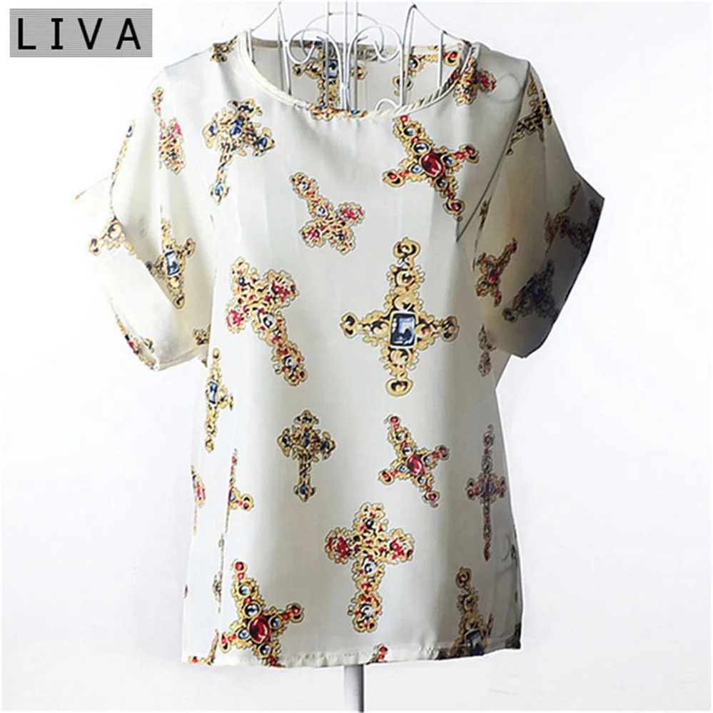 Fashion Thin Women Shirt S-XXL Summer Style Loose Colorful Print Chiffon Blouse Casual Tops Short Sleeve blusa feminina stripe (23)