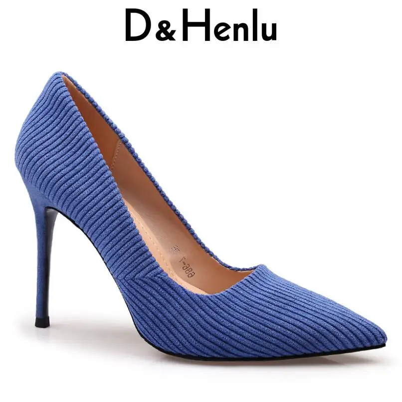 

D&Henlu Spring Women Shoes Heel Shoes Woman Pointed Toe Heels High Heels Sexy Blue Heel Shoe For Women Stilettos Zapatos Mujer