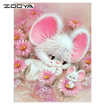 

ZOOYA 5D DIY Diamond Two White Rat Flower Animals Diamond Painting Cross Stitch Square Drill Mosaic Decoration BK1151