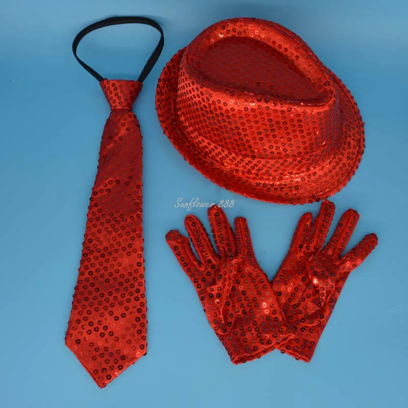 

Children Kids Boy Girl Sequin Fedora Hat Jazz Hat Cap Gloves Ties Neck Tie for Party Hats Dance Show Performance Halloween