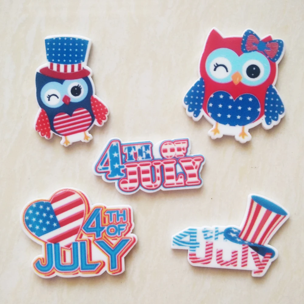 

50pcs Mixed The 4th of July Flatback Resin Independence Day Flag Owl Planar Resin Cabochon DIY Craft Home Decoration Accessories