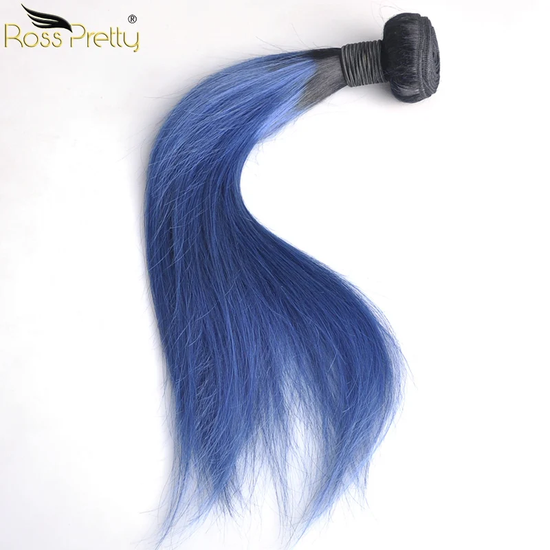 Ross Pretty Ombre Цвет 1b синий Remy человеческие волосы пучки с закрытием бразильские прямые волосы переплетения с кружевом