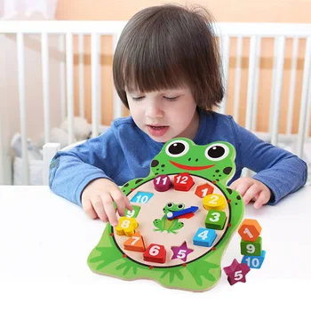 

Cartoon Animal Digital Clock Wooden Building Blocks Toy Frog Shape Kindergarten Children Teaching Montessori Baby Christmas Gift