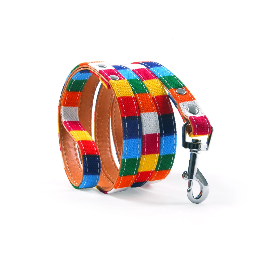 Leash For Dogs Colorful Striped Basic Dog Leash Collar For Dogs Puppy Rope Dog Harness Chihuahua Cat Lead Pet Accessories LX0002 (6)