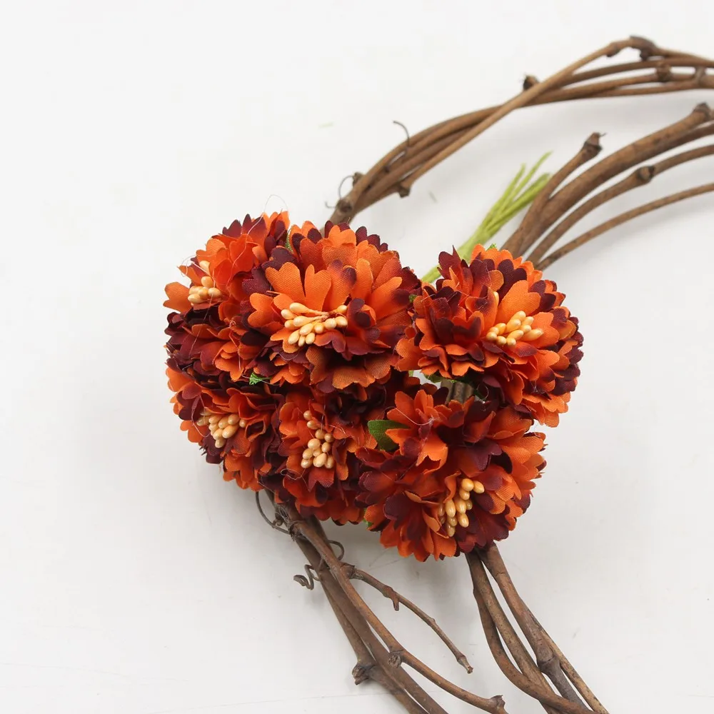 Бархатка 6 шт./набор 3,5 см мини Букет маргариток искусственный цветок Свадебные украшения для самодельного изготовления украшения дома аксессуары - Цвет: Оранжевый