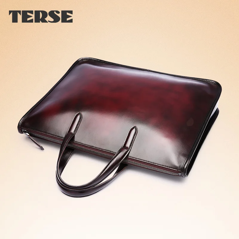 TERSE, итальянский кожаный мужской портфель, кожаный деловой портфель, сумка для ноутбука, сумки на молнии, высокое качество, сумки, обслуживание OEM