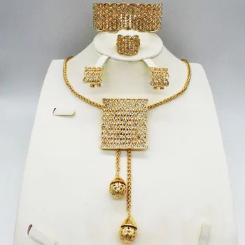 

Fashion Dubai Jewelry 2018 Women Bridal Wedding Jewelry Sets Gold Color Necklace Earrings Bracelet For Party