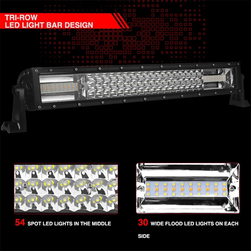22 дюймов трехрядный внедорожный светодиодный свет бар двойной Цвет комбо балка прожектор светодиодный Рабочий СВЕТОДИОДНЫЙ фонарь для седельный тягач УАЗ ATV Полноприводной вседорожник, многофункциональное транспортное средство