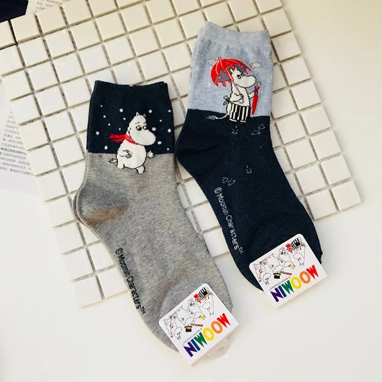 2018 New Autumn And Winter Women Mumin Moomin Socks Hippo Cartoon Animal Funny Middle Tube Footwear 1pair Drop Shipping 4colors