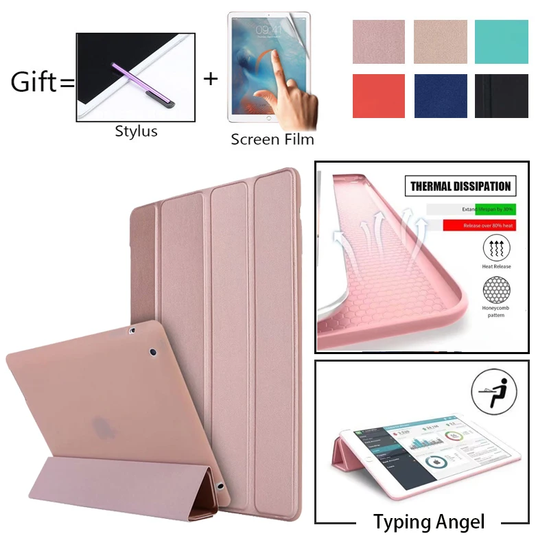 

Case for iPad 2 3 4 Case Silicone Soft Back Folio Stand Auto Sleep/Wake Up PU Leather Smart Cover for iPad 3 4 2 Case + Film