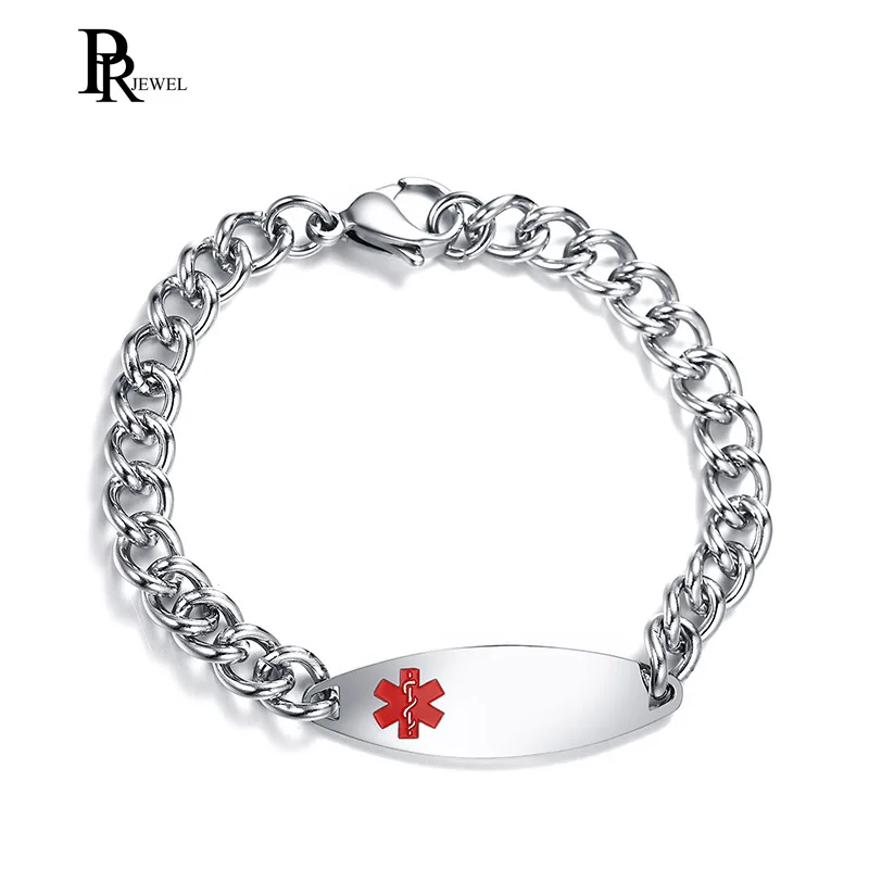 Free Engrave 13mm Medical Alert ID Bracelets for Diabetic Stainless