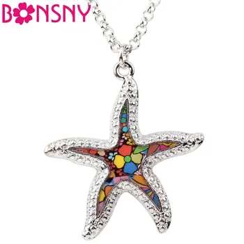 

Bonsny Statement Enamel Alloy Starfish Necklace Pendant Chain Choker Ocean Animal Jewelry For Women Girls Gift Female Bijoux New