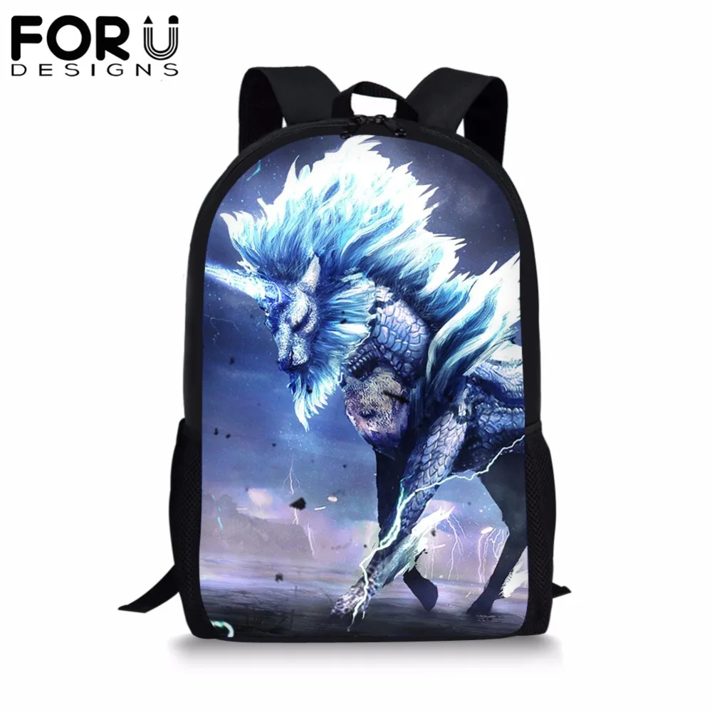 

FORUDESIGNS Customize Image MONSTER HUNTER Backpack for Boy Dragon Print School Bag Kids 16 inch Bookbag Student Primary Mochila