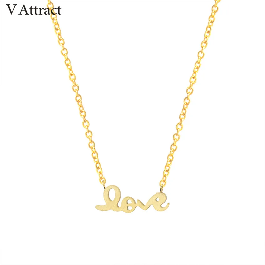 V Attract Fashion Wedding Jewelry Stainless Steel Love Letter Necklaces Gold Color Statement Choker Necklace For Bride | Украшения и