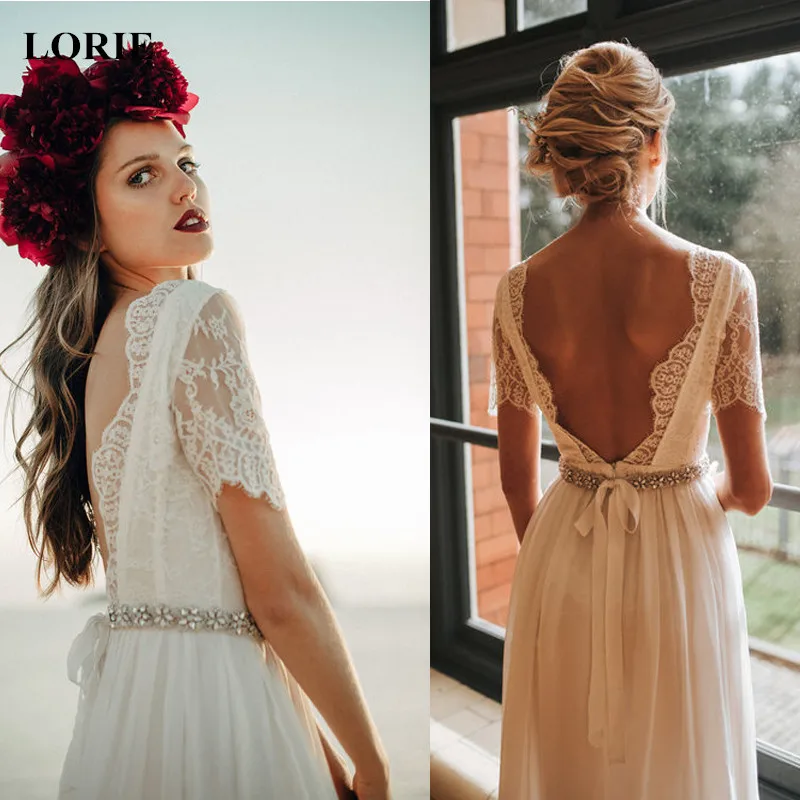 

LORIE Wedding Dresses 2019 A-Line Cheap Chiffon vestido de noiva White Ivory Sashes Summer Beach Wedding dress Custom made size