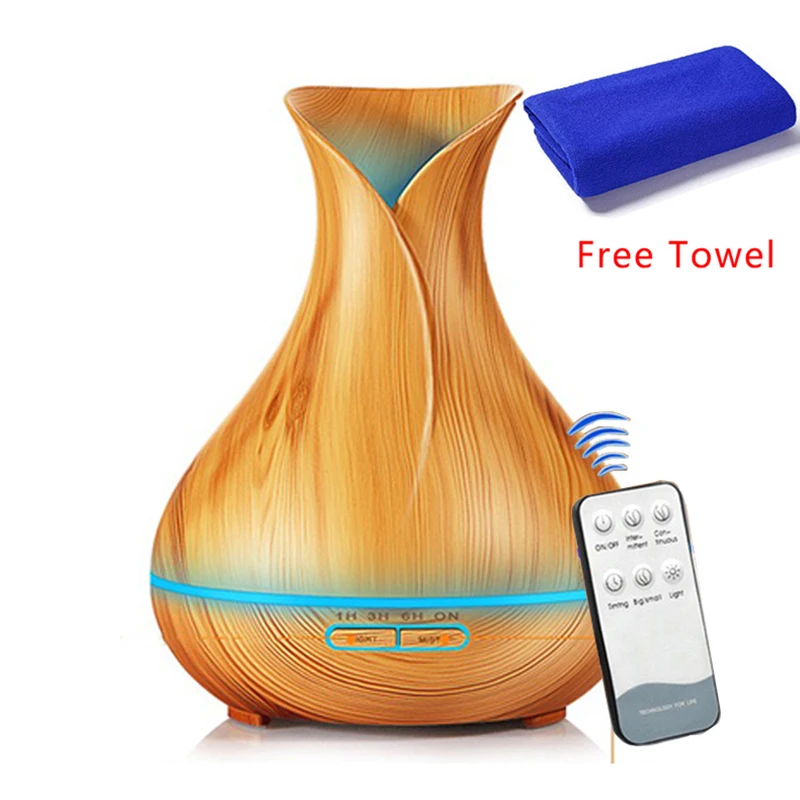 

550ML Aromatherapy Essential Oil Diffuser Air Humidifier With Wood Grain Remote Control 7 Changing Color LED Lights For Home