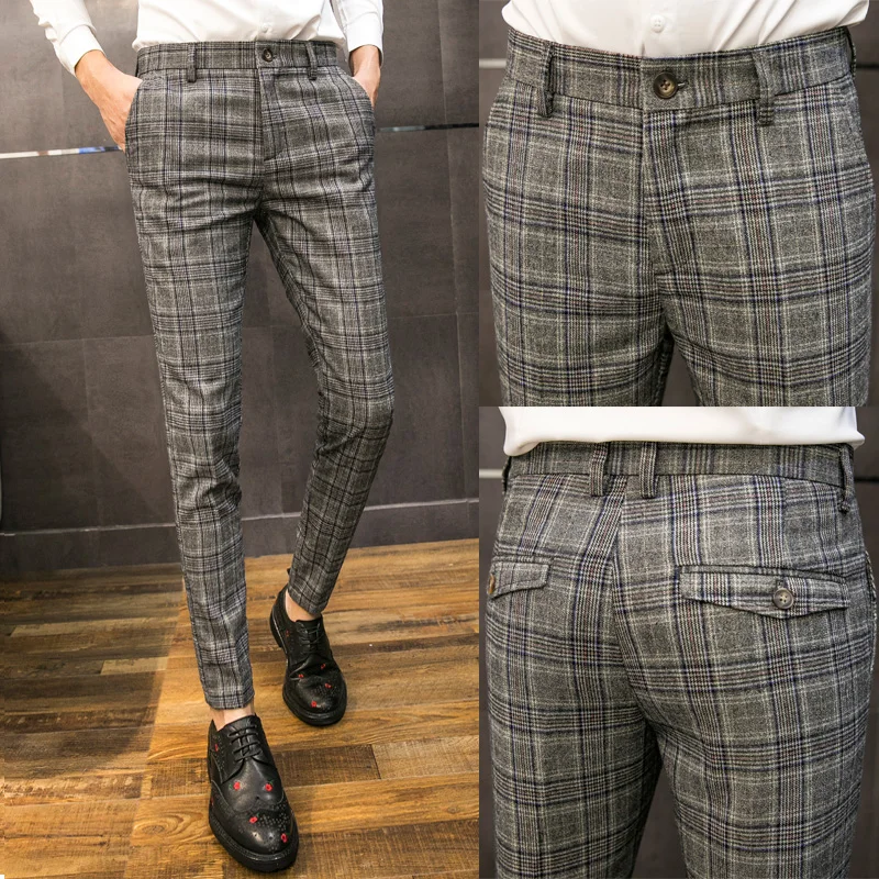 Осень тренд мужские повседневные брюки Корейская версия тонкие мужские молодежные деловые повседневные английские клетчатые брюки