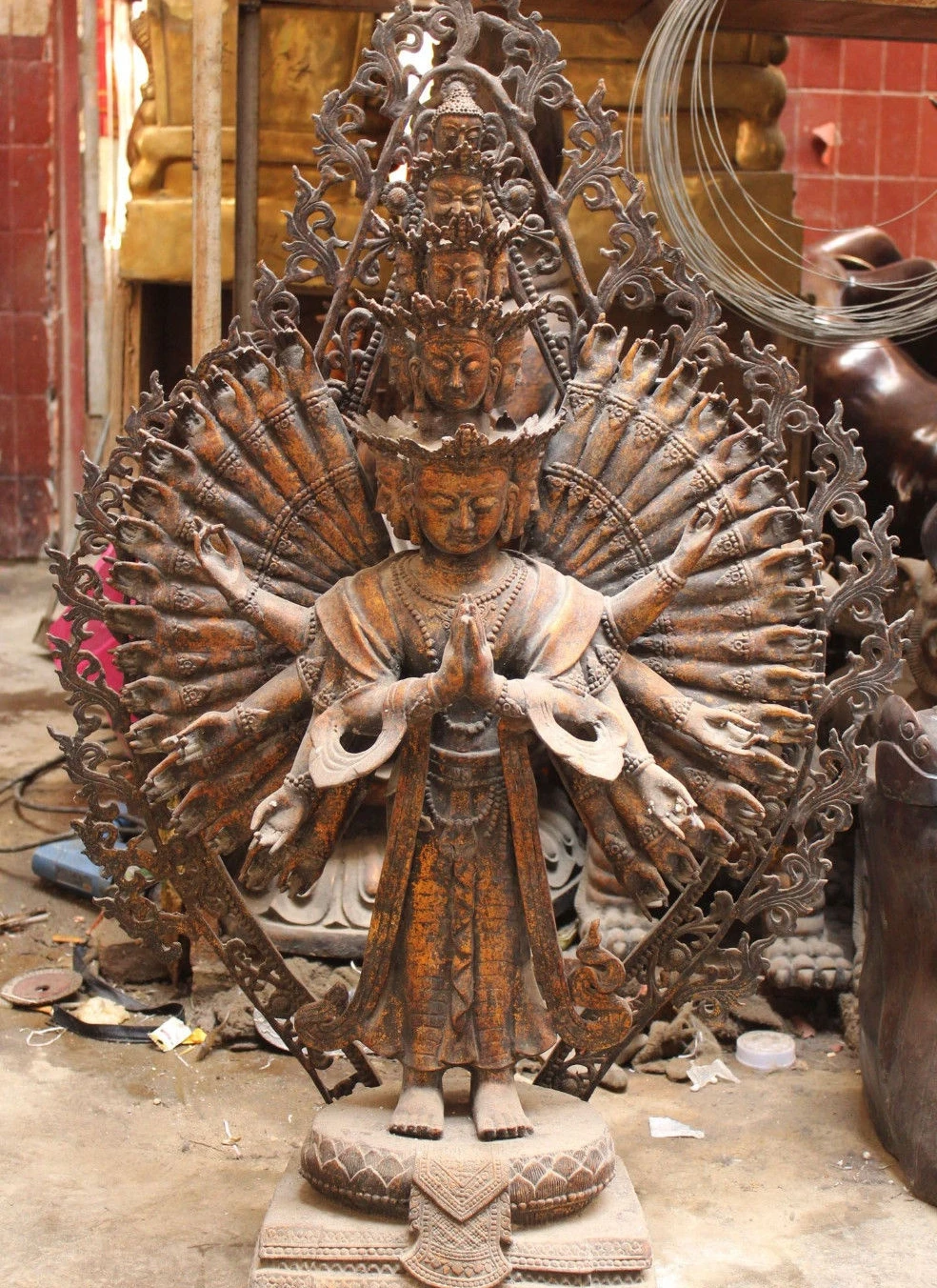 

40" Chinese Bronze Gilt 1000-Arm Avalokiteshvara Kwan-yin Guanyin Buddha Statue