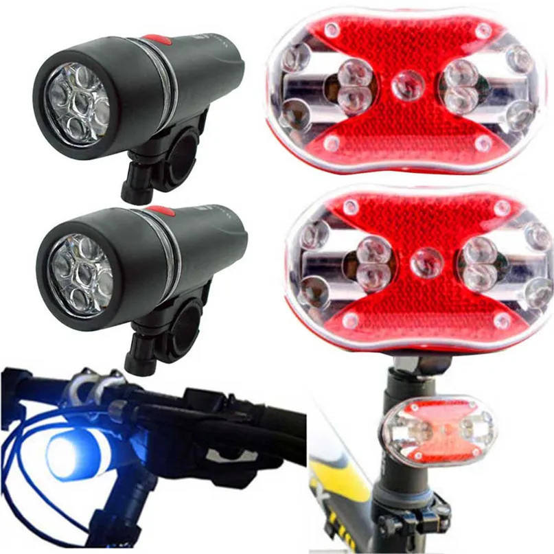 2 Sets Bright Bicycle Bike Cycling Lights 5 LED Head Light + 9 LED Rear Light Ultra-bright LED Bike Safety Taillight #2A27 (5)