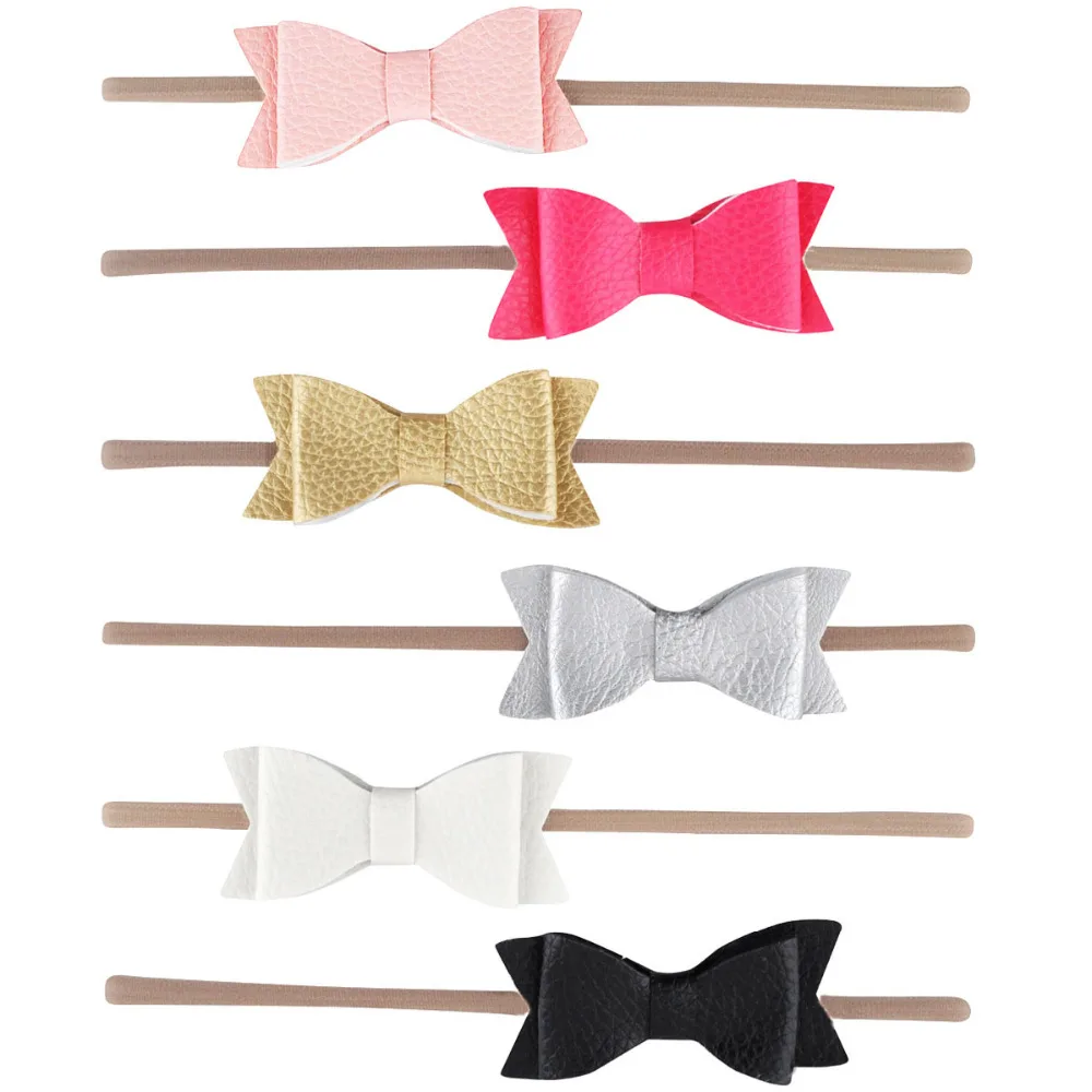 Повязка для волос двухслойная из кожи с бантом и мягкой резинкой|bow headband|leather bow