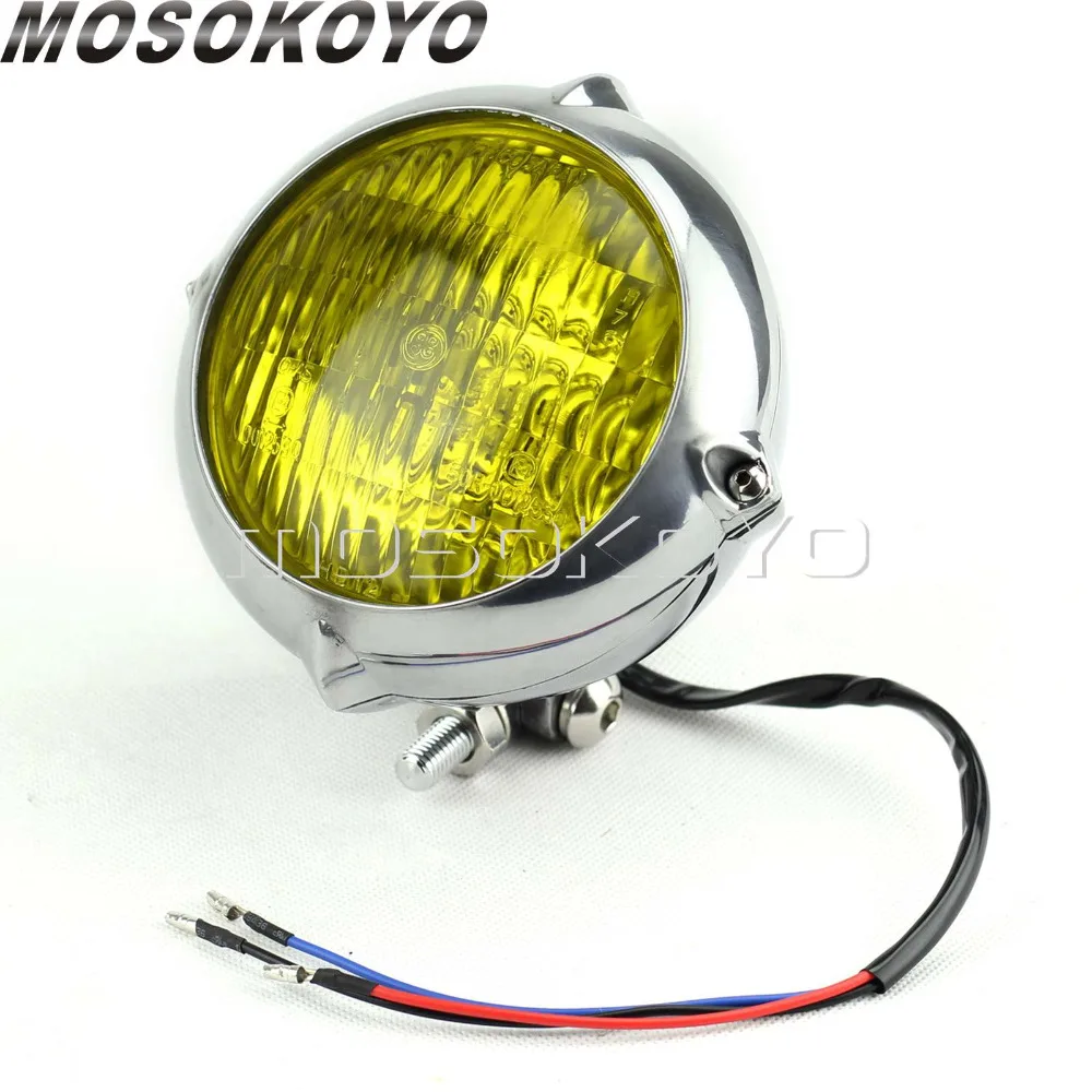 Польский янтарь Старая школа 4,5 "12 V фара Винтаж HI/LO луч Emark E4 ходовые для Harley Кафе Racer Bobber Cruiser XS650