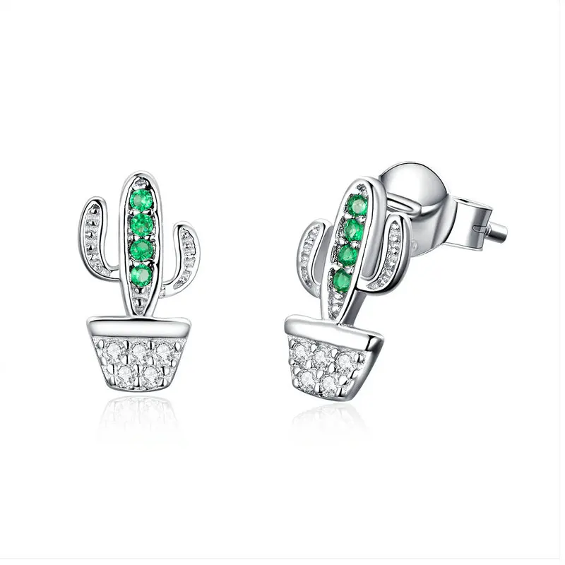 

ABAY Unique Design Authentic 925 Sterling Silver Fashion Green Cactus Earrings for Women Fashion Sterling Silver Jewelry Gift