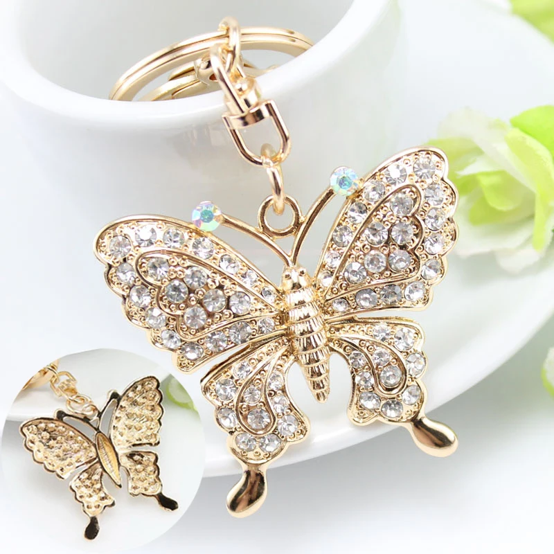 Novelty Rhinestone Butterfly Keychains Keyring Fashion Metal Crystal