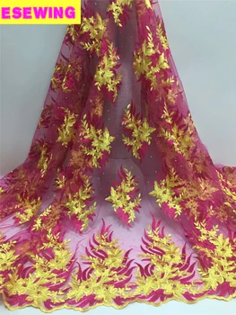 

Esewing Flower Embroidery Net Lace In Pink Color African French Tulle Mesh Guipure Fabrics For India Lady Noble Wedding Lace