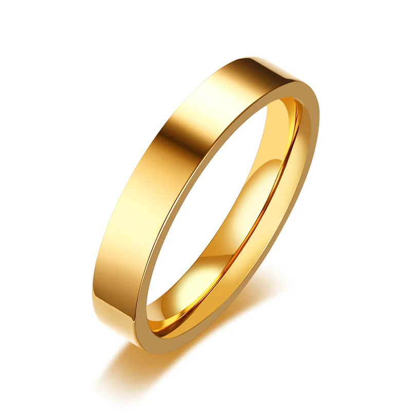 Классический 4 мм кольцо унисекс 3 цвета Кольца из нержавейки простой альянс для женщин и мужчин пара Мода Ювелирная Свадебная лента - Цвет основного камня: Gold