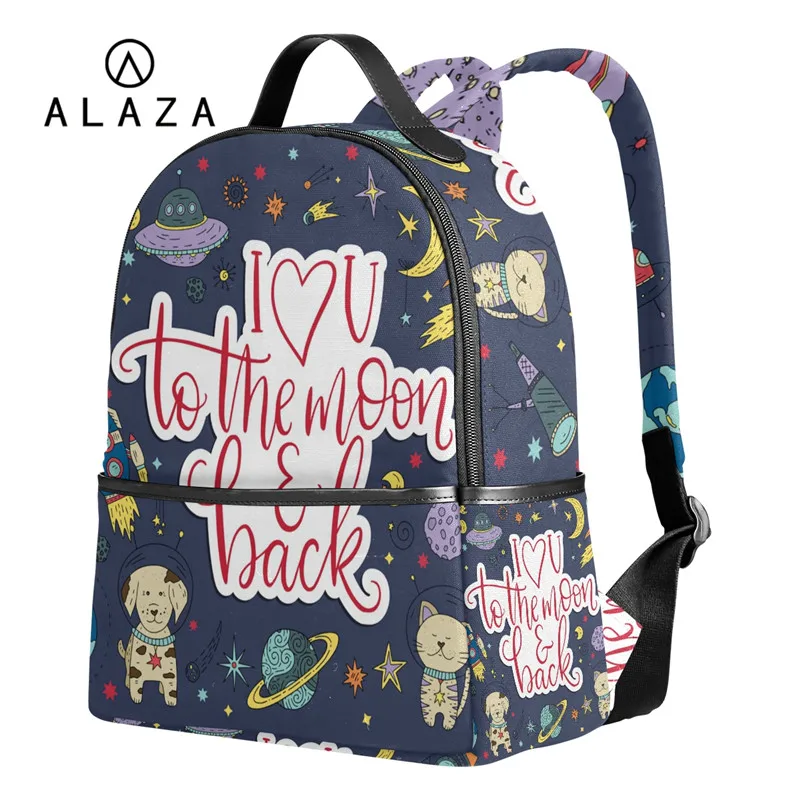 

ALAZA "I Love You To The Moon And Back"School Backpack Large Capacity Travel Bag for Teenager Student Backpack Lovely Kids Gift