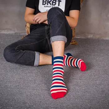 

PEONFLY Japan Jacquard Weave Width Stripe Freedom Line Full Cotton Male happy funny men novelty Socks colorful