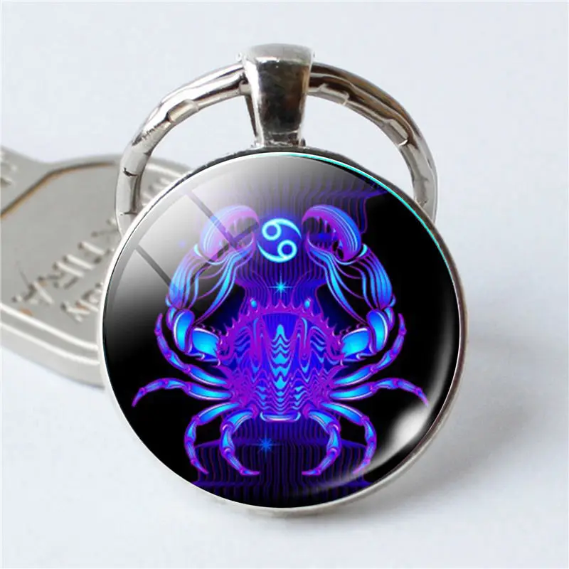 12 Zodiac Sign Keychain Sphere Astrology Crystal Key Rings Scorpio Leo Aries Constellation Birthday Gift for Women and Mens