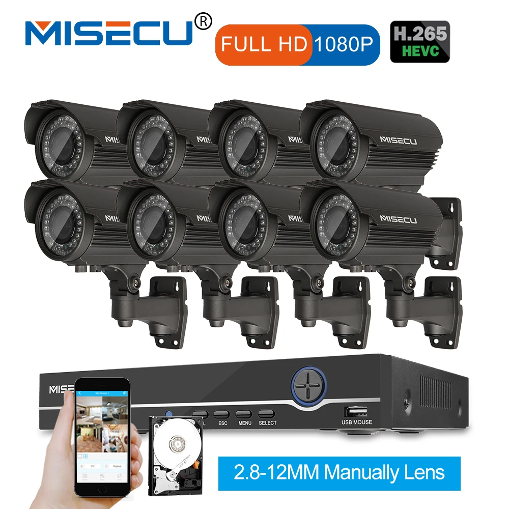 

1080P 8CH NVR KIT real POE 48v 2.0MP 8pcs IR POE IP 36pcs IR 2.8-12 Zoom lens Camera Waterproof P2P Onvif CCTV Surveillance kit