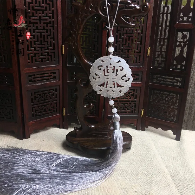 Китайский нефритовый бренд веерный кулон с кисточками на талии Hanfu placket|Статуэтки